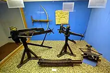 Reconstructions of ancient mechanical artillery at the Saalburgmuseum in Bad Homburg, Germany