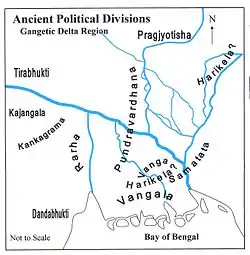 Area ruled by the Varman Dynasty (Comprising the ancient land of Vanga, Anga and Pundravardhana)