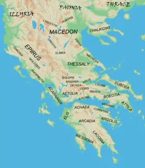 Image 26Map showing the major regions of mainland ancient Greece and adjacent "barbarian" lands (from Ancient Greece)