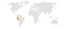 Map indicating locations of Andorra and Peru