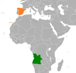 Map indicating locations of Angola and Spain