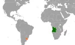 Map indicating locations of Angola and Uruguay