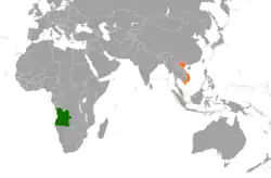 Map indicating locations of Angola  and  Vietnam