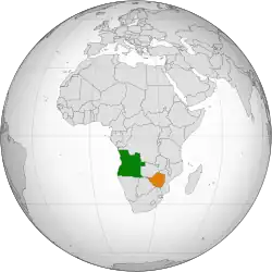 Map indicating locations of Angola and Zimbabwe