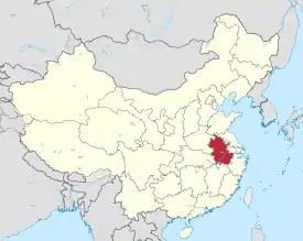 Map showing the location of Anhui Province