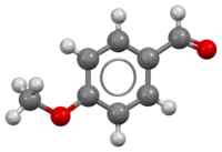 Ball-and-stick model of the anisaldehyde molecule