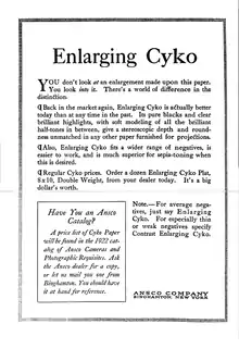 Advertisement for Cyko photographic paper, 1922.