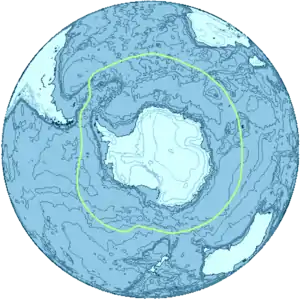 Image 21A general delineation of the Antarctic Convergence, sometimes used by scientists as the demarcation of the Southern Ocean (from Southern Ocean)