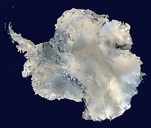 Image 9AntarcticaPhoto credit: NASAAntarctica, the continent surrounding the Earth's South Pole, is the coldest place on earth and is almost entirely covered by ice. Antarctica was discovered in late January 1820.  Too cold and dry to support virtually any vascular plants, Antartica's flora presently consists of around 250 lichens, 100 mosses, 25-30 liverworts, and around 700 terrestrial and aquatic algal species.More selected pictures