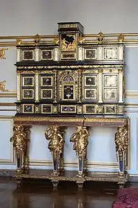 Baroque caryatids of a cabinet, c.1675, ebony, kingwood, marquetry of hard stones, gilt bronze, pewter, glass, tinted mirror and horn, Museum of Decorative Art, Strasbourg, France