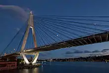 Anzac Bridge at dusk.