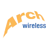 The word "Arch" in large yellow curving letters above "wireless" in smaller blue type