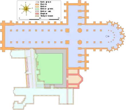 illustration showing proximity of the abbey to the modern house