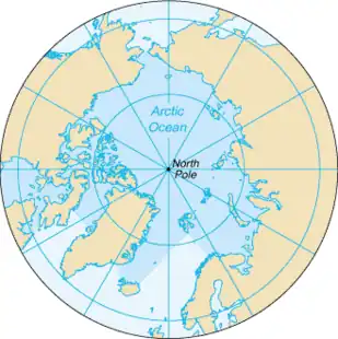 Image 47The Arctic Ocean, with borders as delineated by the International Hydrographic Organization (IHO), including Hudson Bay (some of which is south of 57°N latitude, off the map) and all other marginal seas. (from Arctic Ocean)