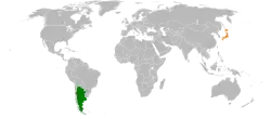 Map indicating locations of Argentina and Japan