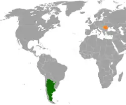 Map indicating locations of Argentina and Romania