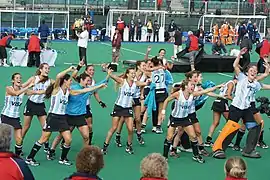 Celebrating their win after the 2010 Champions Trophy final.