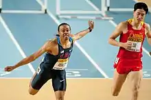 Aries Merritt en route to victory in the 60 metres hurdles.