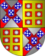 Coat of Arms of Álvaro of Braganza after his marriage with Philippa of Melo, mixing the Braganzas coat of arms with the Melo family's.