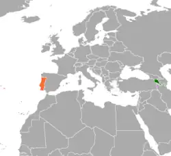 Map indicating locations of Armenia and Portugal