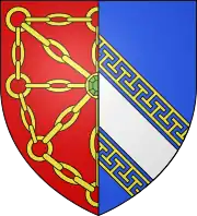 Coat of arms with Navarrese chains-on-red on the left and Champagne diagonal-stripe-on-blue on the right