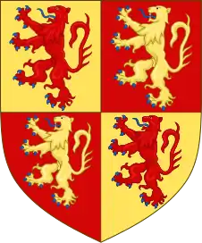 Owain Glyndŵr's Coat of Arms. Glyndŵr adopted the lion's rampant version of arms from Llywelyn ap Gruffydd on the basis of his direct descent via Llywelyn's daughter Catherine, Catherine being a heraldic heiress.