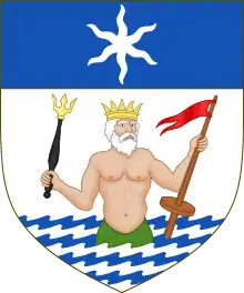 Coat of arms of Isaac Heard, its escutcheon describing Neptune's headpiece as an "Eastern crown"