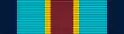 Width-44 ribbon with width-8 central brick stripe, flanked by pairs of stripes that are respectively width-2 golden yellow, width-10 grotto blue, and width-6 national flag blue