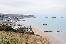 Arromanches, with the remains of the Mulberry harbour in its bay