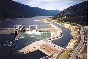 A hydroelectric dam on the Arrow Lakes in British Columbia.