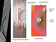 Arsia Mons, as seen by THEMIS.  Click on image to see relationship of Arsia Mons to other nearby volcanoes.