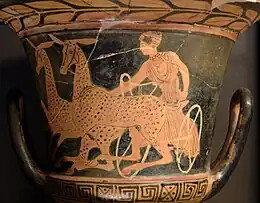 Biga of Artemis drawn by hinds (Boeotian red-figure kylix, 450–425 BC)