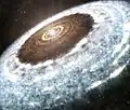 Artist's impression of the water snow line around V883 Orionis, detected with ALMA