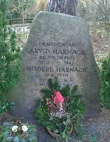 Memorial stone to Arvid and Mildred Harnack at Friedhof Zehlendorf cemetery at 33 Onkel-Tom-Straße, Berlin-Zehlendorf