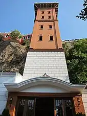 Looking up at the Asansör tower