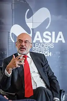 Piyush Gupta, CEO of DBS Bank talking at the Asia Leaders Series in Zurich, Switzerland.