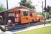 Phelps-Dodge locomotive 17 sits on display at the former location of the Phoenix Trolley Museum.