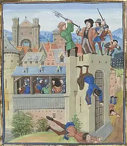 Assassination of Étienne Marcel in 1358, from Jean Froissart, Chroniques, Flandre, Bruges, XVe s., folio 230, recto (BNF, ms. Français 2643).