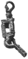 Black and white photograph of an openwork swivel suspension fitting