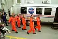 The Shuttle crew heading out for the launch