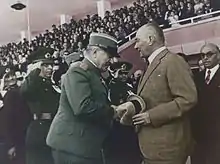 Turkish President Mustafa Kemal Atatürk greets General Marić. Ankara 19 Mayıs Stadium, 19 May 1938.