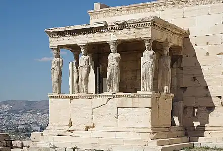 Ancient Greek caryatids of the Erechtheion, Greece, unknown architect, 421-405 BC