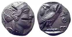 tetradrachm from Ancient Athens with test cuts