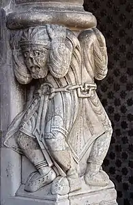 Romanesque atlantes in chains, Oloron Cathedral, Paris, France