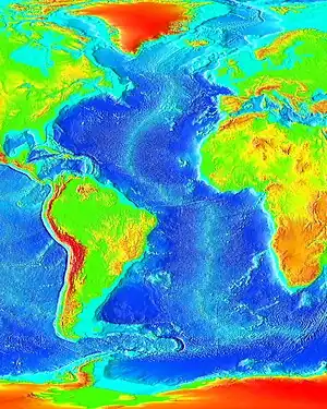 Image 85False color map of ocean depth in the Atlantic basin (from Atlantic Ocean)