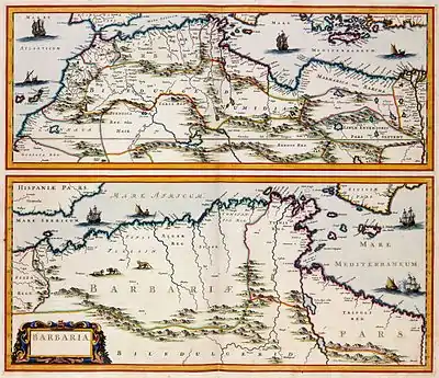 Image 17Barbaria by Jan Janssonius, shows the coast of North Africa, an area known in the 17th century as Barbaria, c. 1650 (from Barbary pirates)