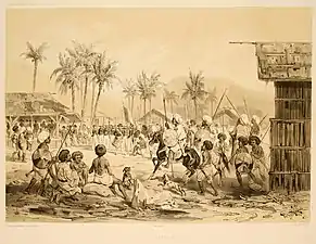 Warriors with taming during the meeting of the crew of L'Astrolabe with the Sultan of Sulu (c.1846)