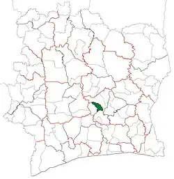 Location in Ivory Coast. Attiégouakro Department has had these boundaries since its creation in 2009.