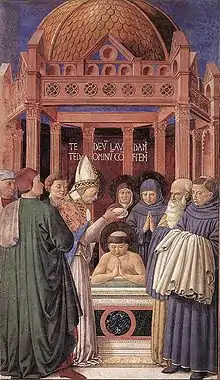 Painting of Ambrose' Baptism by Gozzoli