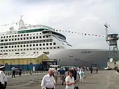 Image 10MV Aurora (2000) berthed adjacent to the Gibraltar Cruise Terminal at the Western Arm of the North Mole (from Transport in Gibraltar)